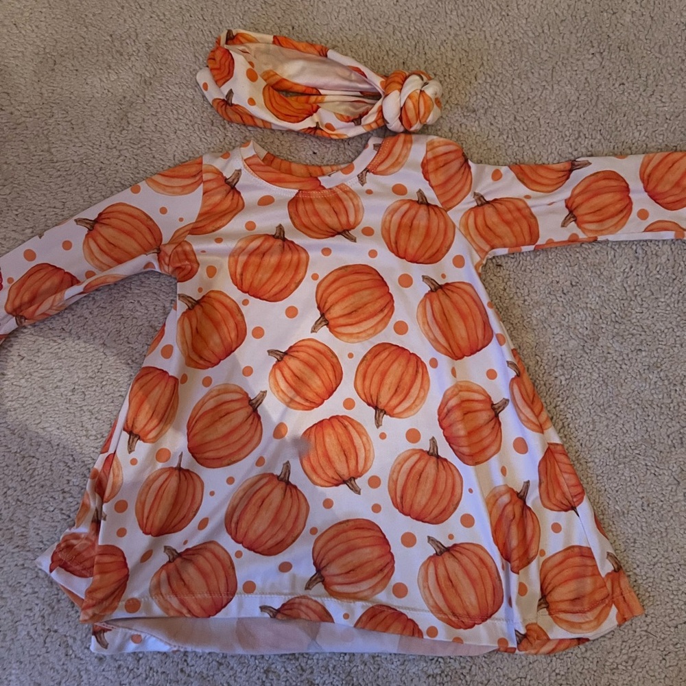 Pumpkin  Dress  12-18 months with toddler knot